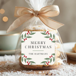 Pegatina Cuadrada Elegante feriado de Navidades botánicos de Berry