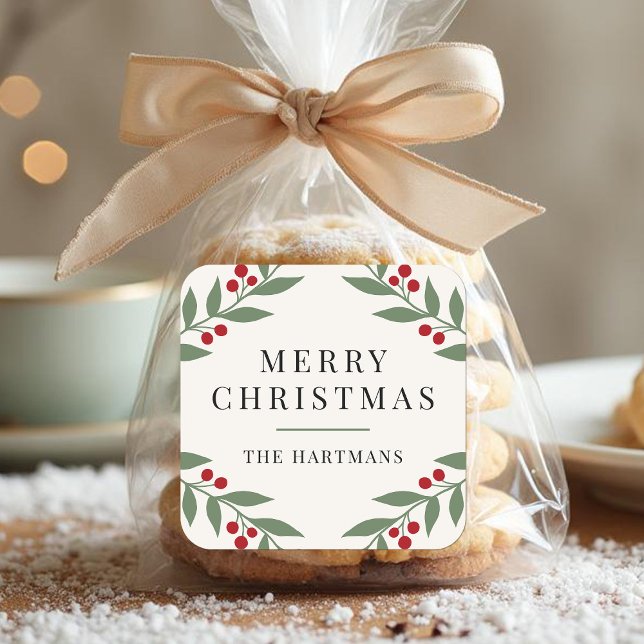 Pegatina Cuadrada Elegante feriado de Navidades botánicos de Berry (Subido por el creador)