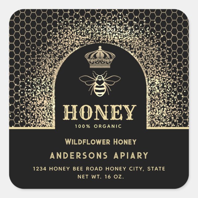 Pegatina Cuadrada Elegante festivo Mono de oro Moderno abeja miel de (Anverso)