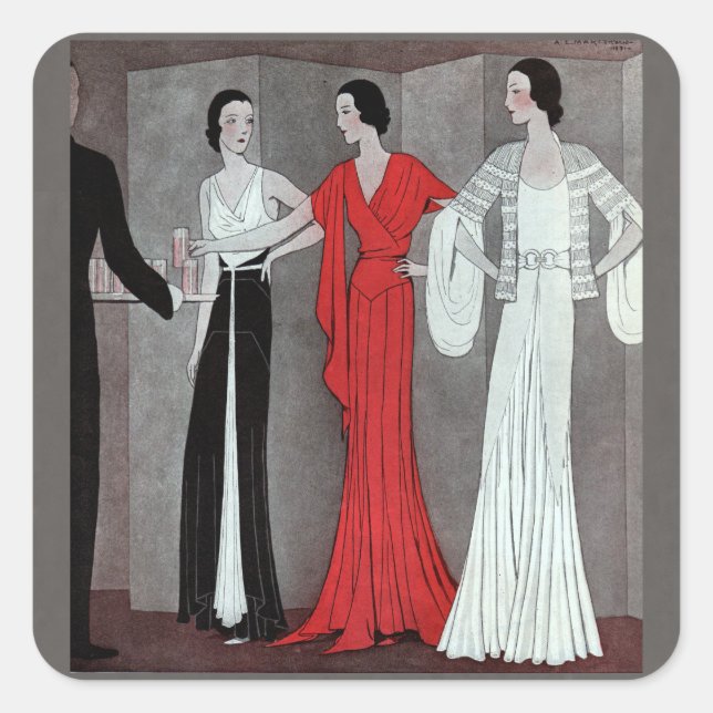 Pegatina Cuadrada Elegante Fiesta Art Deco Retro (Anverso)