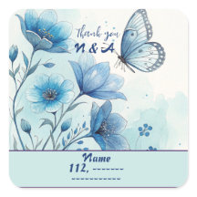 Elegante Floral Azul y Mariposa Personalizado