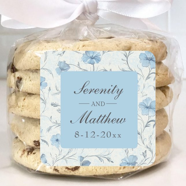 Pegatina Cuadrada Elegante Floral Blue Country Garden Wedding (Subido por el creador)