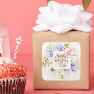 Pegatina Cuadrada Elegante Floral Feliz Día de la Madre Sticker