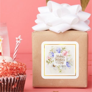 Pegatina Cuadrada Elegante Floral Feliz Día de la Madre Sticker