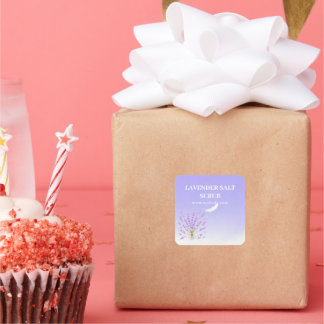 Pegatina Cuadrada Elegante Floral Lavanda Púrpura Verano