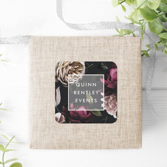 Pegatina Cuadrada Elegante Floral Oscura Personalizada (Subido por el creador)