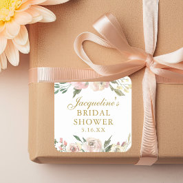 Pegatina Cuadrada Elegante floral rosa personalizado para despedida