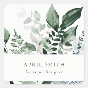 Pegatina Cuadrada Elegante Foliage Tropical Moderno Verde Leafy Fern