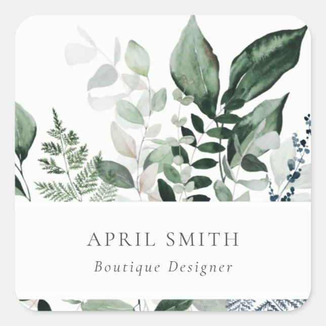 Pegatina Cuadrada Elegante Foliage Tropical Moderno Verde Leafy Fern (Anverso)