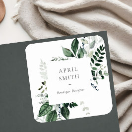 Pegatina Cuadrada Elegante Foliage Tropical Moderno Verde Leafy Fern