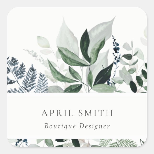 Pegatina Cuadrada Elegante Foliage Tropical Moderno Verde Leafy Fern (Anverso)