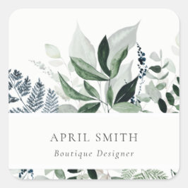 Pegatina Cuadrada Elegante Foliage Tropical Moderno Verde Leafy Fern