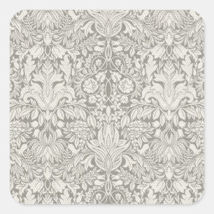 Pegatina Cuadrada elegante formal brocado de encaje damasco blanco