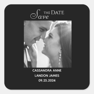 Pegatina Cuadrada Elegante Foto Chic Tipografía Cuadrada Negra