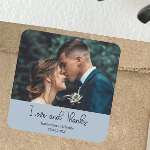 Pegatina Cuadrada Elegante foto de boda de amor y agradecimiento en
