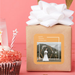 Pegatina Cuadrada Elegante foto familiar y feliz Día de Acción de Gr