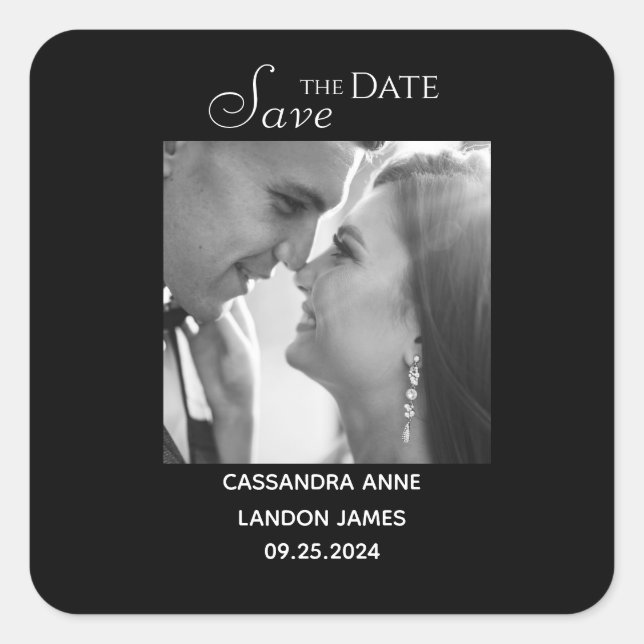 Pegatina Cuadrada Elegante Foto Negra Tipografía Chic Cuadrada Estil (Anverso)