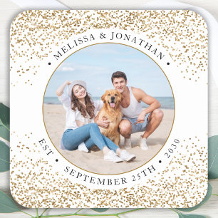 Pegatina Cuadrada Elegante foto Purpurina de oro personalizado de la