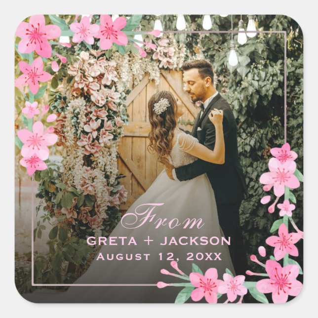 Pegatina Cuadrada Elegante foto romántica feliz Día de San Valentín (Anverso)