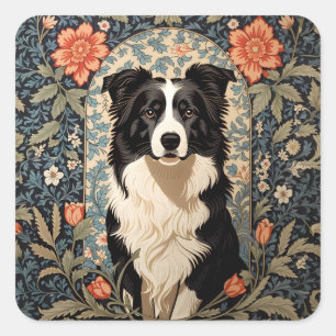 Pegatina Cuadrada Elegante frontera inspirada por el Collie William 