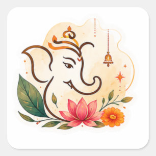Pegatina Cuadrada Elegante Ganesha Loto Diwali