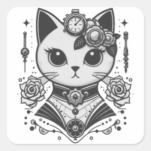 Pegatina Cuadrada Elegante gato victoriano Steampunk