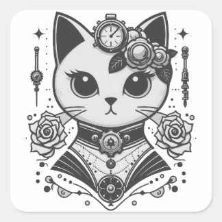 Pegatina Cuadrada Elegante gato victoriano Steampunk