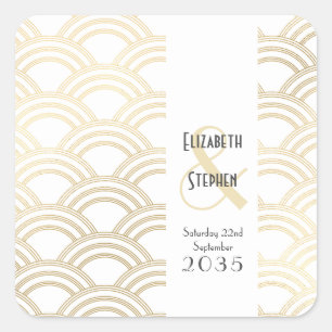 Pegatina Cuadrada Elegante Gatsby Art Deco Años 20 Boda de Oro