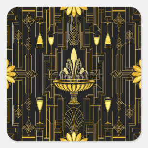 Pegatina Cuadrada Elegante gatsby negro dorado