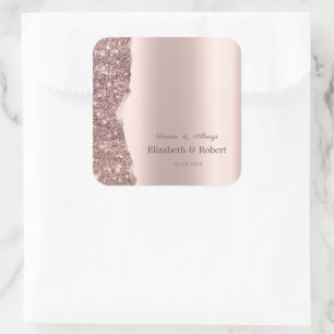 Pegatina Cuadrada Elegante Glitter Script Rosa Oro