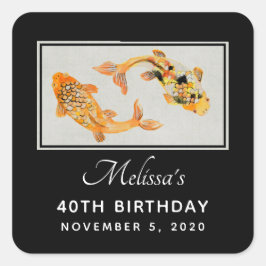 Pegatina Cuadrada Elegante Gold Koi Fish Birday