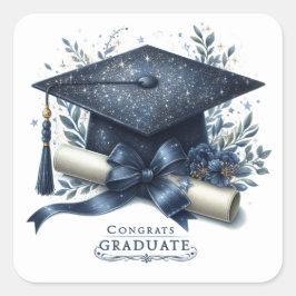 Pegatina Cuadrada Elegante gorra de graduación y diploma