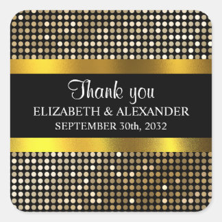 Pegatina Cuadrada Elegante Grabado en relieve de Damasco Dorado de l