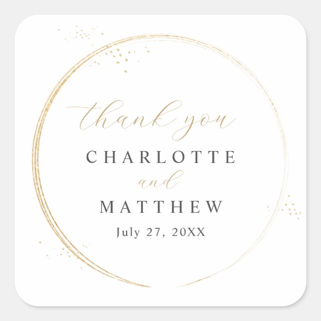 Pegatina Cuadrada Elegante Gracias Boda De Oro (Anverso)