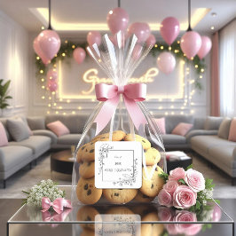 Pegatina Cuadrada Elegante Graduación Borde floral blanco y negro