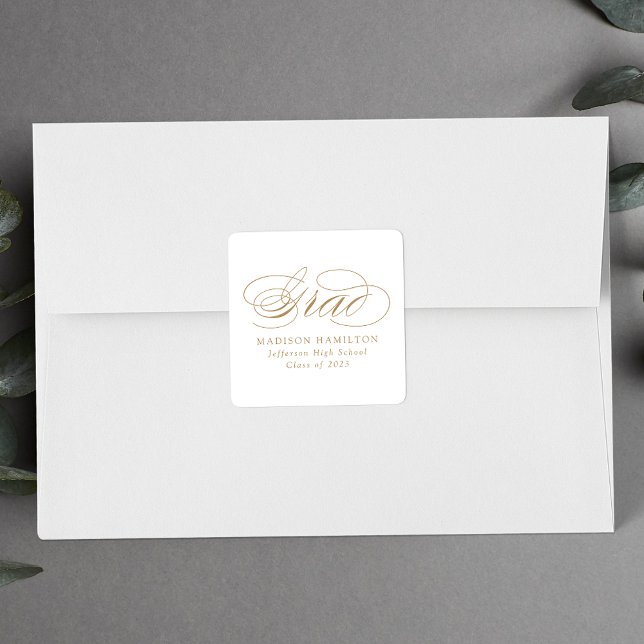 Pegatina Cuadrada Elegante Graduación de caligrafía de oro (Subido por el creador)