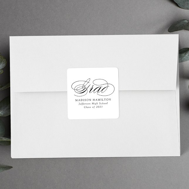 Pegatina Cuadrada Elegante graduación de caligrafía negra (Subido por el creador)