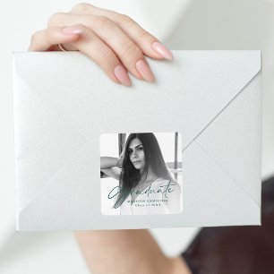 Pegatina Cuadrada Elegante Graduación de fotografías de escritura ve