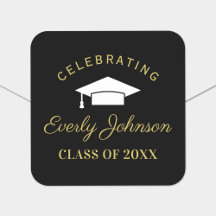 Elegante graduación personalizada 2026 en negro y 