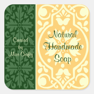 Pegatina Cuadrada Elegante Green Tan Personalizado Craft Labels