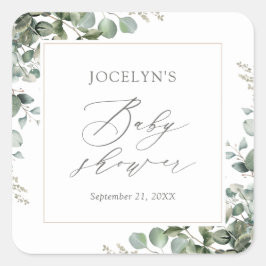 Pegatina Cuadrada Elegante Greenery Eucalyptus Baby Shower