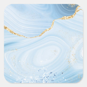 Pegatina Cuadrada Elegante Guay Blue Agate y Purpurina Gold