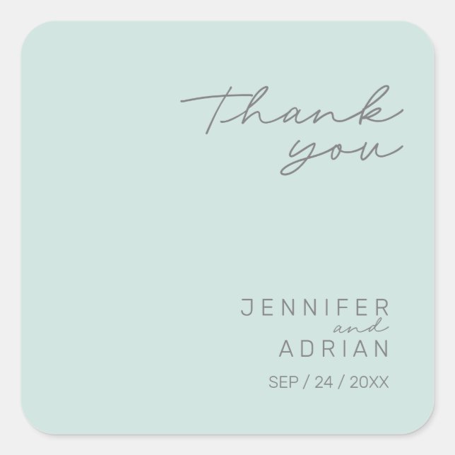 Pegatina Cuadrada Elegante Guay Mint Minimal Gracias Boda (Anverso)
