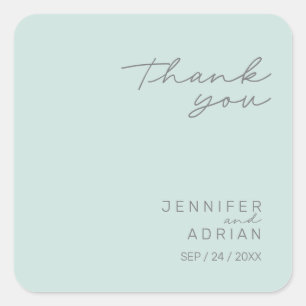Pegatina Cuadrada Elegante Guay Mint Minimal Gracias Boda