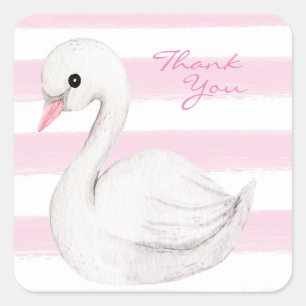 Pegatina Cuadrada Elegante guión de cisne blanco rosado gracias