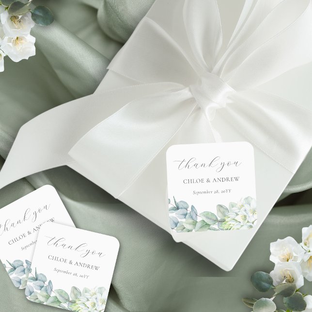 Pegatina Cuadrada Elegante guión de vegetación Gracias Favor de Boda (These thank you stickers are perfect for wedding favors for couples who love a fine art wedding look)