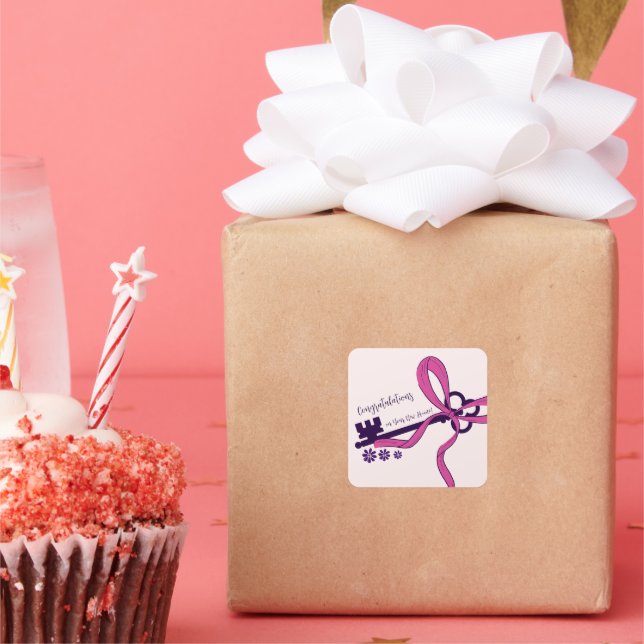 Pegatina Cuadrada Elegante guión felicitaciones por tu nuevo hogar (Fiesta)