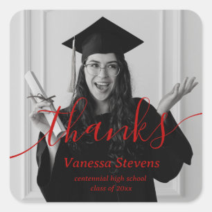 Pegatina Cuadrada Elegante guión personalizado Foto gracias Graduaci
