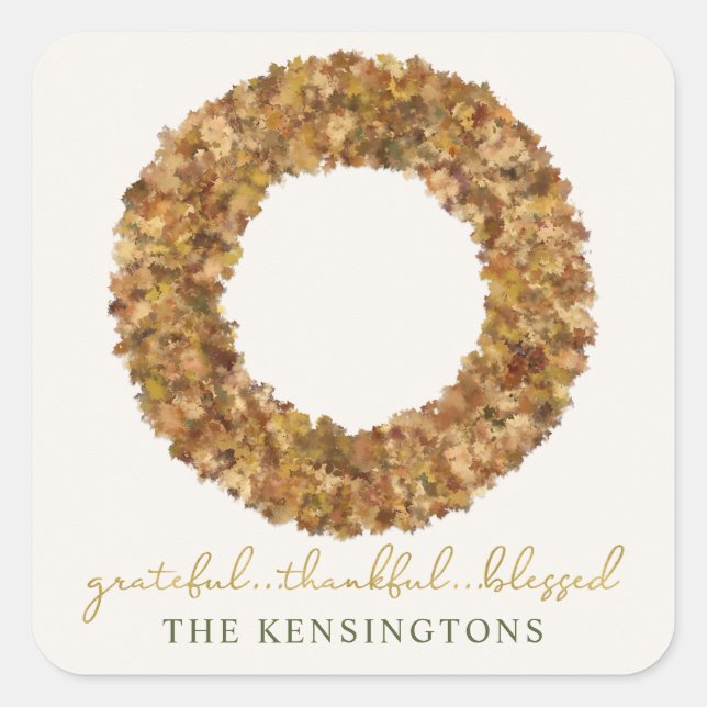 Pegatina Cuadrada Elegante guirnalda rústica de acción de gracias ho (Anverso)
