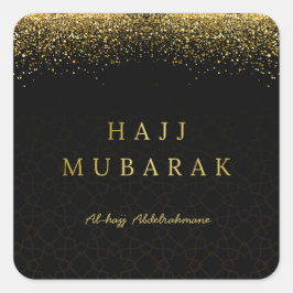 Pegatina Cuadrada Elegante Hajj Mubarak negro y dorado